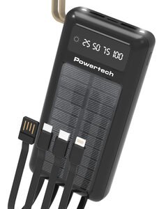 POWERTECH ηλιακό power bank PT-1084 με καλώδια & οθόνη, 20000mAh, μαύρο