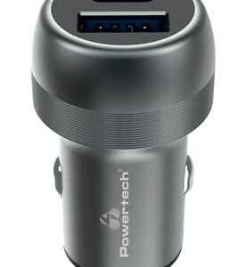 POWERTECH φορτιστής αυτοκινήτου PT-1148, USB & USB-C, 89W PD & QC, γκρι