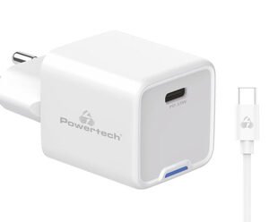 POWERTECH φορτιστής τοίχου PT-1225 με καλώδιο, USB-C, 33W, GaN, λευκός