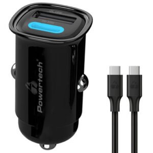 POWERTECH φορτιστής αυτοκινήτου PT-1229, καλώδιο, USB/USB-C, 30W, μαύρος