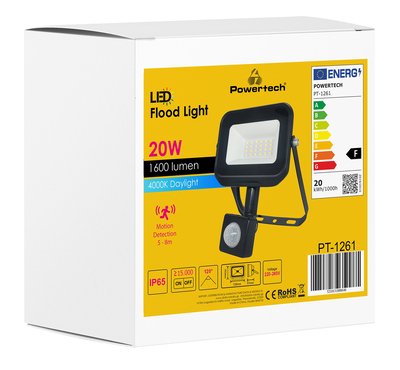 POWERTECH LED προβολέας PT-1261, με αισθητήρα κίνησης, 20W, 4000K, IP65 - Image 2