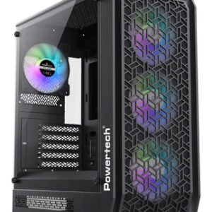 POWERTECH Gaming PC Case PT-1309, tempered glass, 4x ARGB fan, ATX, 340x200x436mm, μαύρο