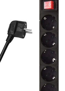 POWERTECH πολύπριζο PT-875, 5x schuko, 16A, 1.5m, μαύρο