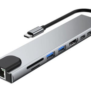 POWERTECH docking station PTH-103, 8 θυρών, USB-C σύνδεση, 100W PD, γκρι