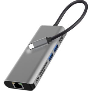 POWERTECH docking station PTH-112, 7 θυρών, USB-C σύνδεση, 100W PD, γκρι