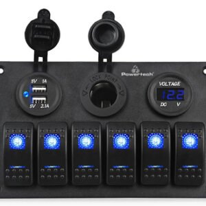 POWERTECH πάνελ σκαφών & οχημάτων PTL-020, πρίζα 12V/2x USB/6x διακόπτες