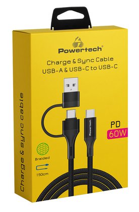 POWERTECH καλώδιο USB & USB-C σε USB-C PTR-0158, PD 60W, copper, 1.5m, μαύρο - Image 2