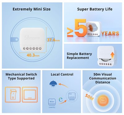 SONOFF smart διακόπτης S-MATE2, 3 κανάλια, μπαταρίας, λευκός - Image 3