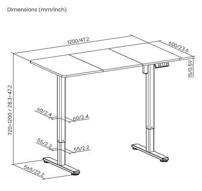 BRATECK ηλεκτρικό γραφείο S16-22R-B με ρυθμιζόμενο ύψος, 120x60x72~120cm, μαύρο/καφέ ξύλινο - Image 3