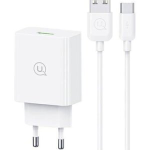 USAMS φορτιστής τοίχου SCXLTZ02 με καλώδιο USB-C, USB, 18W, λευκός