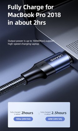 USAMS καλώδιο USB-C US-SJ526, 100W/5A, PD, 3m, μαύρο - Image 2