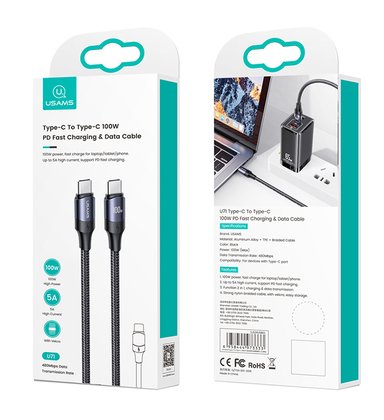 USAMS καλώδιο USB-C US-SJ526, 100W/5A, PD, 3m, μαύρο - Image 3