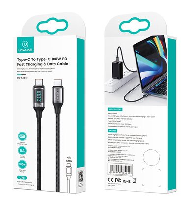 USAMS καλώδιο USB Type-C US-SJ546, 100W/5A, 1.2m, μαύρο - Image 3