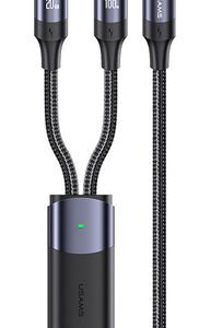 USAMS καλώδιο USB-C σε USB-C & Lightning US-SJ550, PD 100W, 1.2m, μαύρο