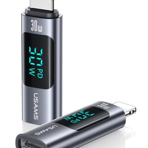 USAMS αντάπτορας Lightning σε USB-C US-SJ681 με οθόνη, 30W, γκρι