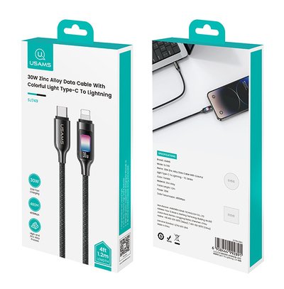 USAMS καλώδιο Lightning σε USB-C SJ749, 30W, 480Mbps, 1.2m, μαύρο - Image 4