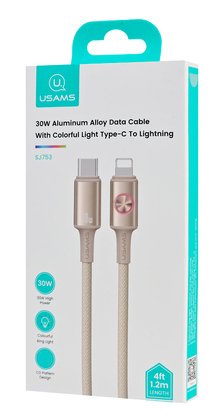 USAMS καλώδιο Lightning σε USB-C SJ753, 30W, 480Mbps, 1.2m, μπεζ - Image 3