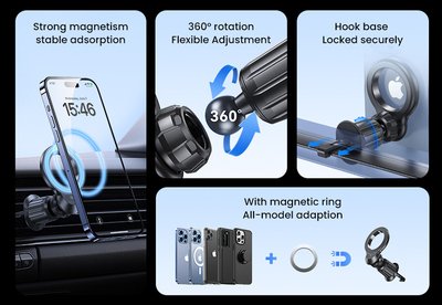 USAMS βάση smartphone αυτοκινήτου US-ZJ075, αεραγωγών, μαγνητική, μαύρη - Image 3